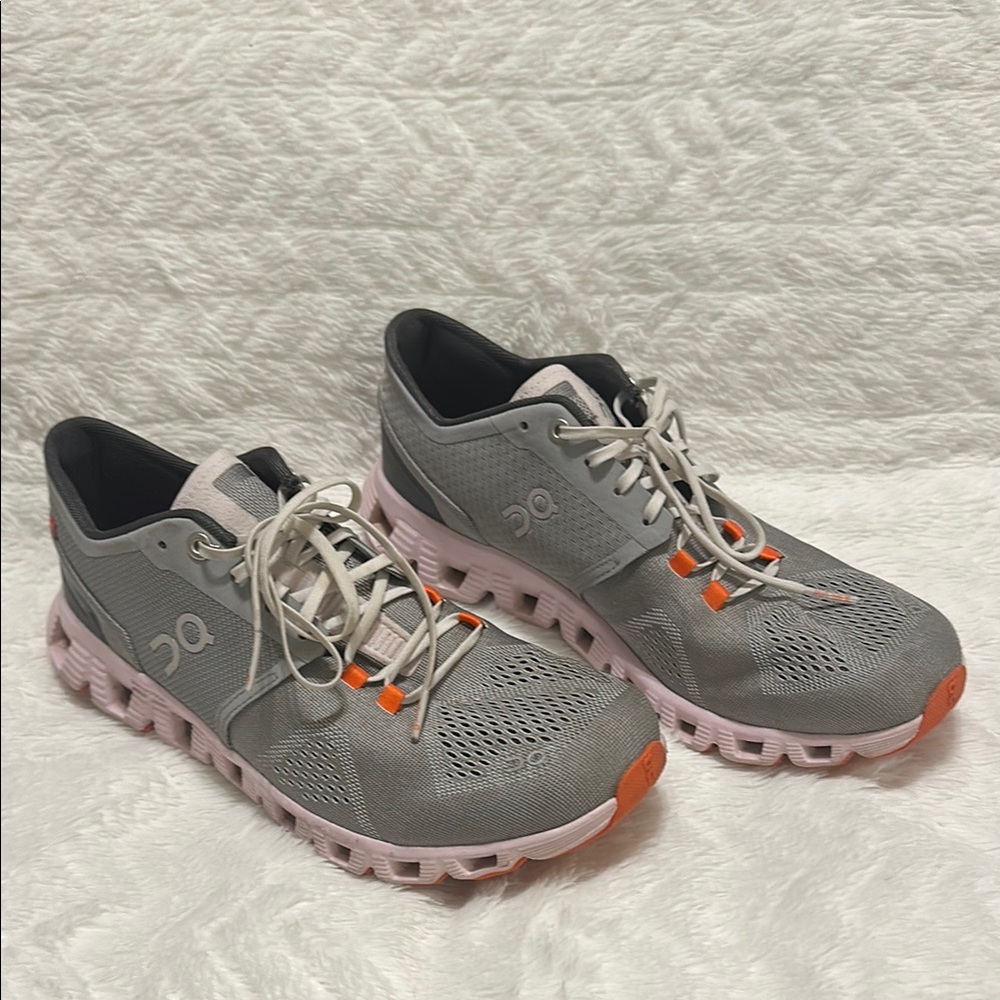 On Running Gray and Pink Sneakers